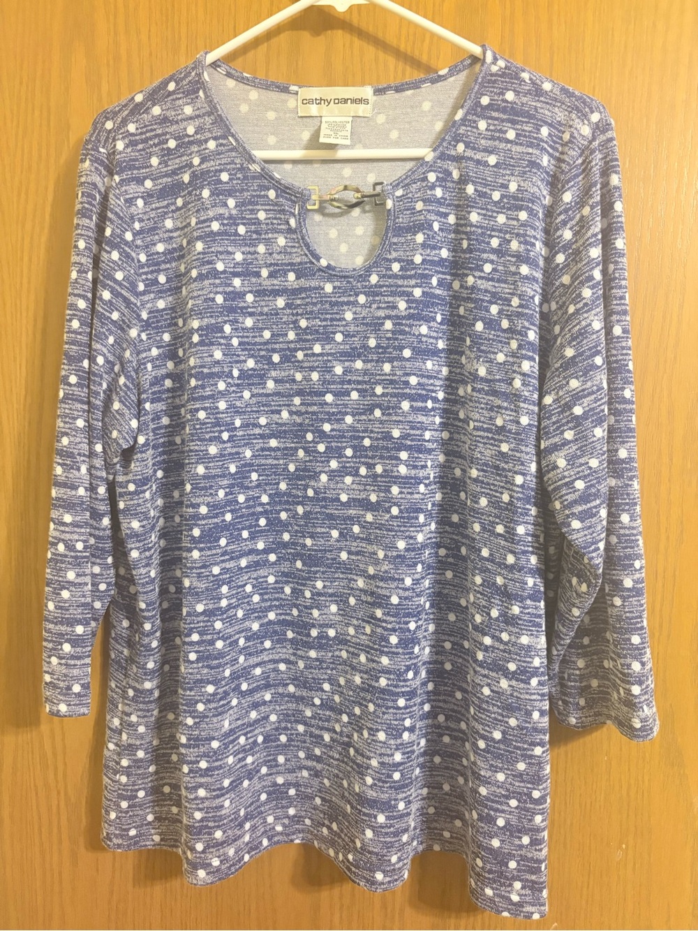 Cathy Daniels Blue Polka Dot 3/4 Sleeve Top